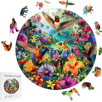 Wooden Puzzles, 148 Pieces Hummingbird Jigsaw Puzzles, Unique Shaped Wooden Puzzle for Adults and Kids, Family Game(Hummingbird, Large)
