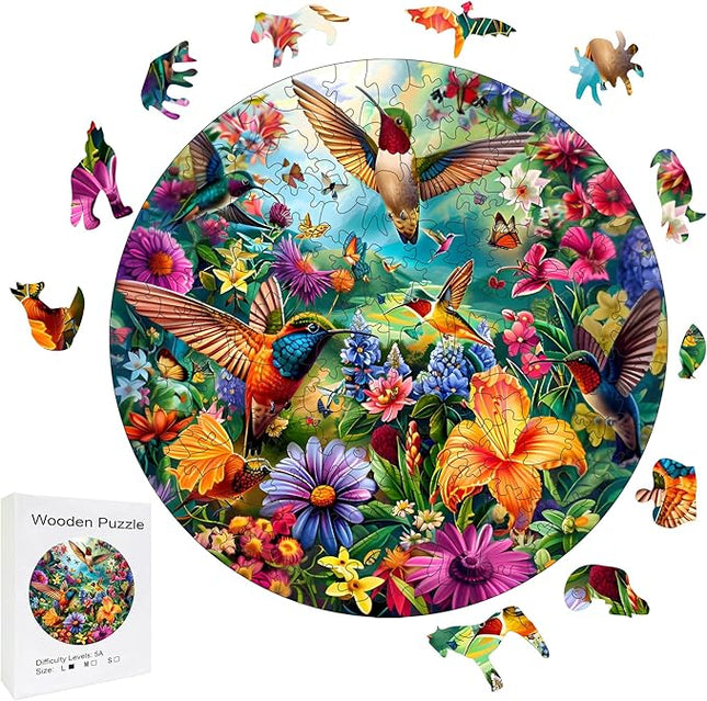 Wooden Puzzles, 148 Pieces Hummingbird Jigsaw Puzzles, Unique Shaped Wooden Puzzle for Adults and Kids, Family Game(Hummingbird, Large)