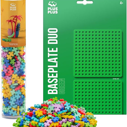 PLUS PLUS 240 Piece Interlocking Building Blocks for Kids, Open Ended Connecting Toys, STEM Bin Mini Manipulatives - Tropical Mix Play Tube & Baseplate