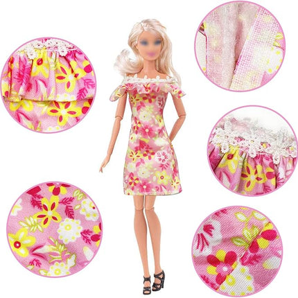 20 Pcs Doll Clothes and Accessories Handmade 3 Sequins Dresses 4 Fashion Dresses 3 Tops and Pants Casual Outfits 10 Shoes for 11.5 inch Girl Dolls in Random