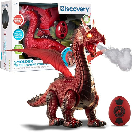 Discovery Fire-Breathing RC Dragon with Smoke Breath, Walking, Wing Flapping, Realistic Roaring Sounds| Light-Up Large Dinosaur Toy| Remote Control Robot Dino Mythical Creature| Kids Boys Gift| Age 6+