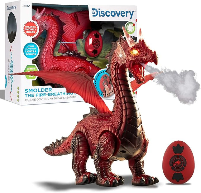 Discovery Fire-Breathing RC Dragon with Smoke Breath, Walking, Wing Flapping, Realistic Roaring Sounds| Light-Up Large Dinosaur Toy| Remote Control Robot Dino Mythical Creature| Kids Boys Gift| Age 6+