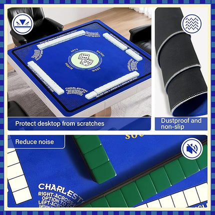 Mahjong Mat for Table with Anti Slip and Noise Reduction, 31.5" x 31.5" Game Mat with Carrying Bag for Poker, Card, Board & Tile Games(Blue)