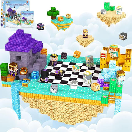 Magnetic Blocks Board Games Chess Set, Magnetic Tiles Building Blocks Kids Classroom Must Haves Montessori Education Sensory Magnet Cubes Toys, Toddler Birthday Gift for 3+ Year Old Boys Girls.