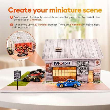 1/64 Diorama,Display Case for Hot Wheels Garage with LED,Storage Case Compatible with Hot Wheels&Matchbox Cars,1/64 Scale Diecast Car Display, Warehouse Scene (NO Cars)