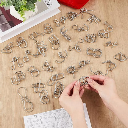 Yilloog 100 Styles Metal Brain Teaser Puzzles Assortment Bulk for Adults Difficult Magic Puzzles Highly Hard Brain Games Iq Logic Test Disentanglement Game Gift for Christmas Classroom Mind Challenge