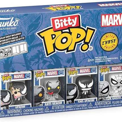 Funko Pop! Bitty: Spider-Man - Venom, Anti-Venom, She-Venom, and Mystery Chase Figure - 0.9 Inch (2.2 Cm) - Marvel Comics Collectable - Stackable Display Shelf Included