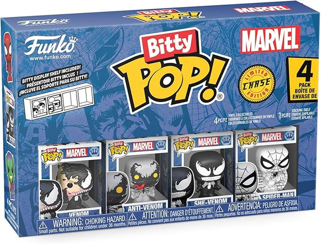 Funko Pop! Bitty: Spider-Man - Venom, Anti-Venom, She-Venom, and Mystery Chase Figure - 0.9 Inch (2.2 Cm) - Marvel Comics Collectable - Stackable Display Shelf Included