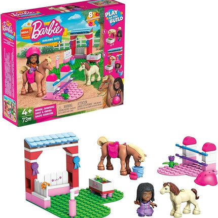 Mega Barbie Horse Jumping Building Set with 73 Bricks and Special Pieces, Accessories and 1 Micro-Doll, Toy Gift Set for Ages 5 and Up