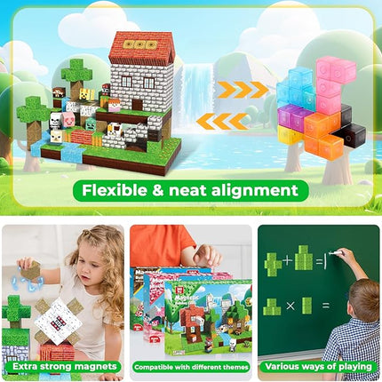 300 PCS Magnetic Blocks - Magnetic Building Blocks Cubes, Magnet Toys for Kids Age 3+, Toy Building Set for Kids, Magnets Stacking Construction Birthday Gifts for Boys Girls Age 4-8, 8-12