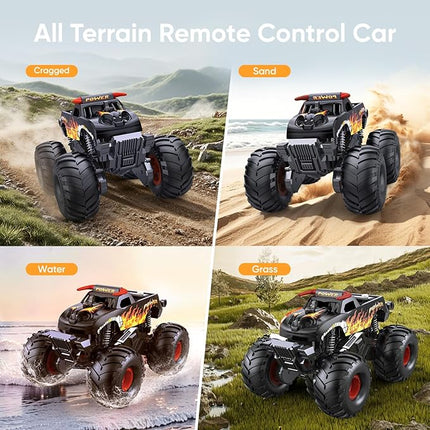 Waterproof Monster Truck Toys 1:16 Amphibious Remote Control Car All Terrain Off-Road Pickup Truck 4WD RC Cars Toys for 8 9 10 11 12 Year Old Boys Gifts (Black)