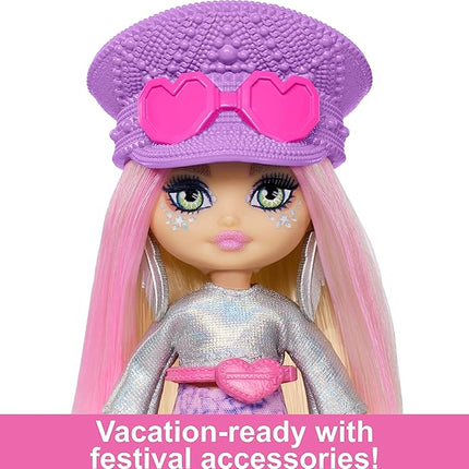 Barbie Extra Mini Minis Travel Doll with Pink & Blonde Hair, Fringe Top, Pastel Mini Skit & Desert-Themed Accessories