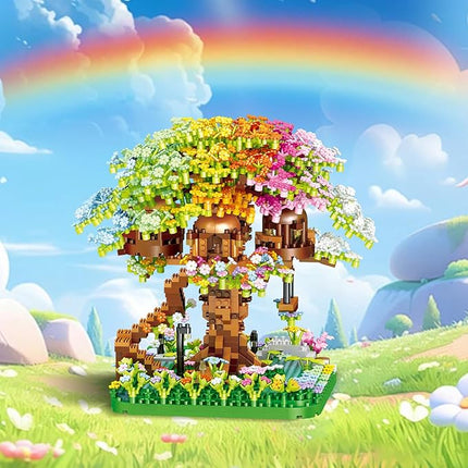 Cherry Blossom Building Set, 1345 Pcs Japanese Sakura Tree House Micro Block Toy, STEM Creative Rainbow Bonsai Tree House Building Flower Set, Friendship Treehouse for Adult, Kid