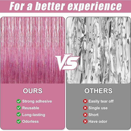 2 Pack Laser Hot Pink Foil Fringe Curtains Streamers Party Decorations 3.3 x 8.2 ft, Tinsel Curtain Fringe Backdrop for Parties, Door Fringe Birthday Streamers, Barbie Backdrop Party Decorations