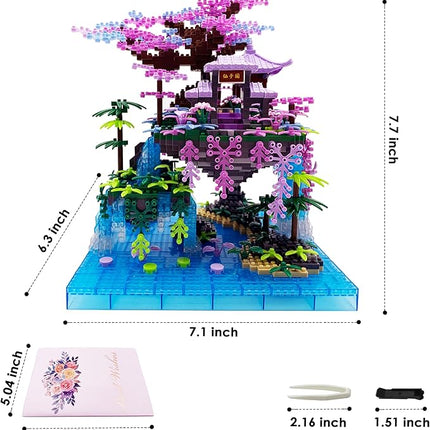 2588 PCS Cherry Blossom Bonsai Tree Building Block Sets for Adults Teens，Chinese Moon Palace Architecture Model，Micro Mini Japanese Sakura Tree House Building Kit，Creative Gift for Kids 14+