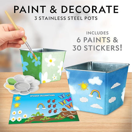 National Geographic Herb Growing Kit - Decorate 3 Pots with Paint and Stickers, Kids Gardening Set, Arts and Crafts for Kids Ages 8-12, Garden Kit, Outdoor Toys
