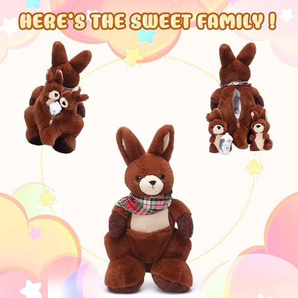 IKASA Mommy Kangaroo Stuffed Animal Mom and Baby Plush Toy, Cute 15.5" Soft Cuddly Family Set with Little Mini Babies,Gifts for Kids