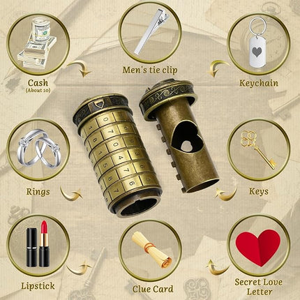wellsee Da Vinci Code Mini Numbers Cryptex Brainteaser Puzzle Box,Metal Password Lock Cash Box with Hidden Compartment for Money,Challenge Game for Ages 12+ and Up,Unique Xmas Gifts for Her&Him,Bronze