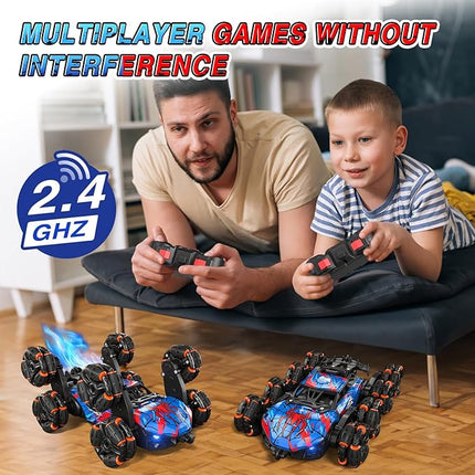 Sunrad 8WD Gesture Sensing RC Stunt Car with Spray & Light & Music for Kids Age 6-8-13, Spider Hand Remote Control Car 2.4Ghz Double-Sided Climbing Drift RC Car Toys Birthday Gift for Boys