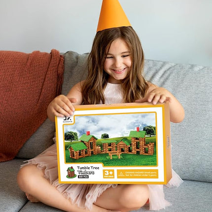 SainSmart Jr. 300 PCS Wooden Log Cabin Set Building House Toy for Toddlers, Classical STEM Construction Kit Compatible with Lincoln Logs for 3+ Kids