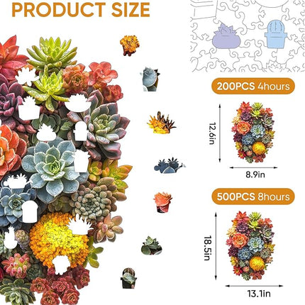 delobi Succulent Waterfall Wooden Puzzles, 200 Pieces Jigsaw Puzzles 13.1'' x 8.9'', Unique Design Liberty Wooden Puzzles for Adults and Kids, Family Game Gift Royal Size