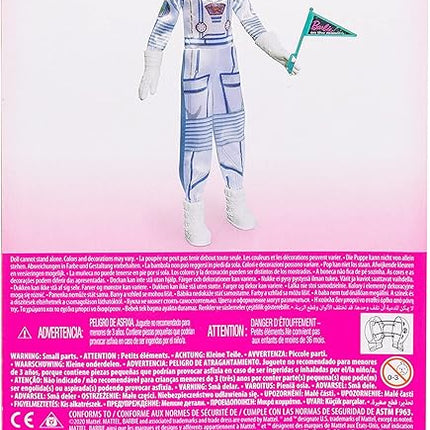 Barbie Space Discovery Astronaut Doll, Blonde, in Spacesuit with Helmet, Gloves, Flag & 3 Mini Packs of Astronaut Food (Non-Edible) for 3 to 7 Year Olds