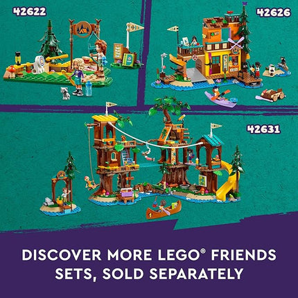 LEGO Friends Adventure Camp Cozy Cabins Camping Toy, Kids’ Nature Playset, Pretend Play Toy with 3 Mini Doll Characters and a Fox Toy Figure, Birthday Gift Idea for 7 Year Olds and Up, 42624