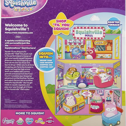 Squishville Squishmallows Mall-Two 2-Inch Mini Plush Characters,Themed Play Scene,4 Accessories (Shopping Bag/Cart,Cash Register,Arcade Machine)-Amazon Exclusive