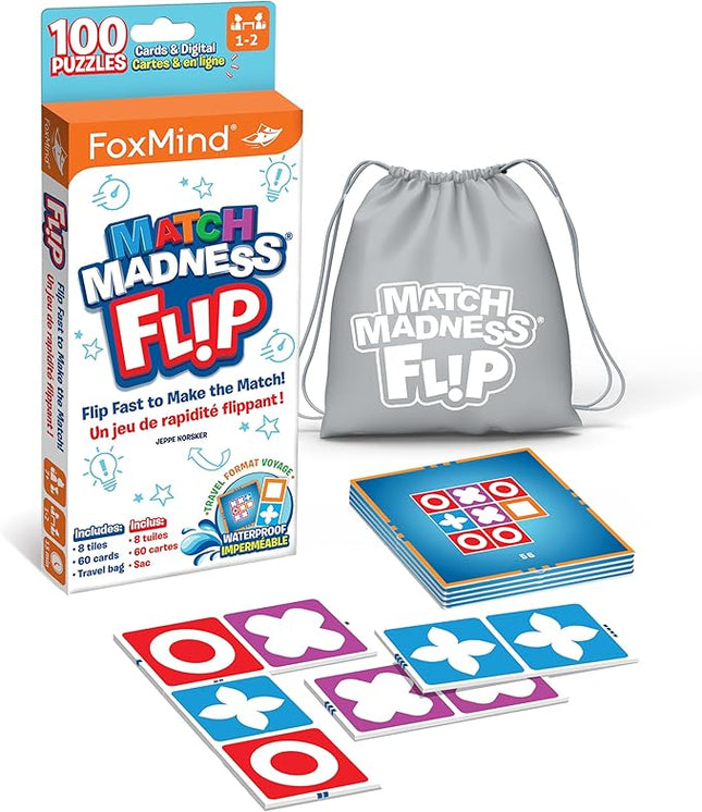 Foxmind Games: Match Madness Flip - Travel Sized Pattern Matching Puzzle Game, Develop Problem Solving-Logic-Fine Motor Skills, Kids 7+, 1-2 Players