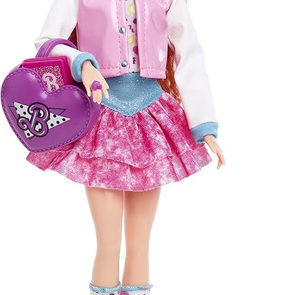 Barbie Rewind Doll, '80s Edition Schoolin' Around Outfit with Varsity Jacket, Acid-Washed Skirt and Rad Accessories