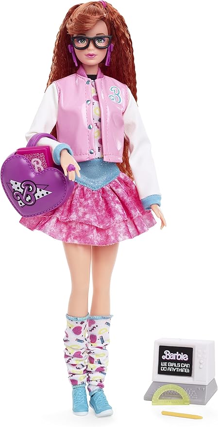 Barbie Rewind Doll, '80s Edition Schoolin' Around Outfit with Varsity Jacket, Acid-Washed Skirt and Rad Accessories