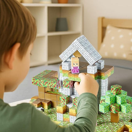 VEVOR Magnetic Blocks, 150 PCS Forest Castle Set, Magnetic Building Cubes for Kids, STEM Montessori Sensory Toys for Christmas Birthday Gift, Construction Stacking Toy for 3+ Years Old Boys & Girls