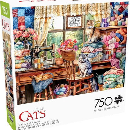 Buffalo Games - Tom Wood - Crafty Cat Crafts - 750 Piece Jigsaw Puzzle for Adults -Challenging Puzzle Perfect for Game Nights - Finished Size is 24.00 x 18.00