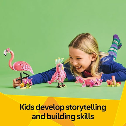 LEGO Creator 3 in 1 Wild Animals: Pink Flamingo Animal Building Toy - Includes 3 Building Options, Pink Flamingo, Cockatoo, or Axolotl - Learning Toy for Kids, Girls, and Boys, Ages 8+ - 31170