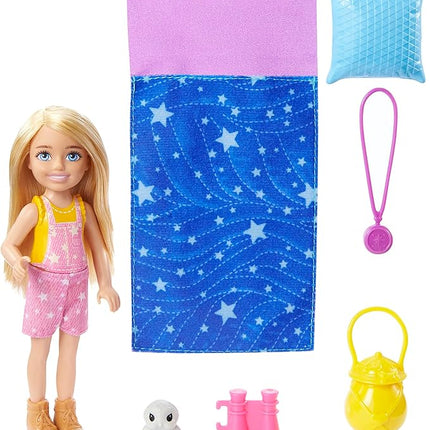 Barbie It Takes Two Camping Playset with Blonde Chelsea Small Doll Owl, Sleeping Bag & Accessories