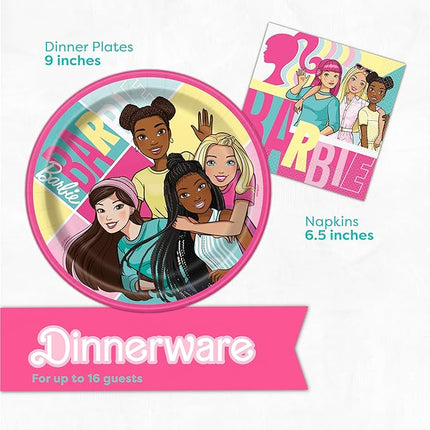 Barbie Birthday Party Decorations | Barbie Party Decorations | Serves 16 Guests | Officially Licensed | Tablecover, Plates, Napkins, Button