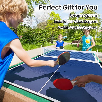 10-in-1 Foosball Table 48" Combo Game Table Ping Pong Table Air Hockey Table Pool Table Soccer Foosball All in One with Accessories for Indoor Outdoor Game Rooms and Family Game