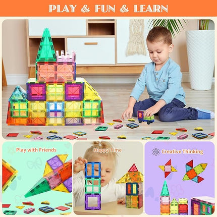 Cutedeer 108 Piece Magnetic Tiles, Magnet Building Blocks Set for Kids Toddlers, STEM Construction Toys with Gift Box for All Ages Boys Girls