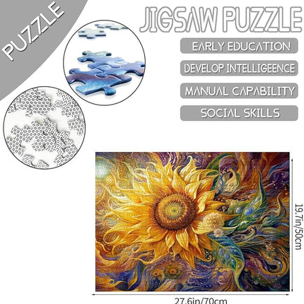 Graffitic Blossom Jigsaw Puzzles 1000 Pieces for Adults, Families (Sunflowers,Plants,Green Leaves) Pieces Fit Together Perfectly 19.7''x27.6''inch Wildflowers Frameable Magic Puzzle Art（Yellow）