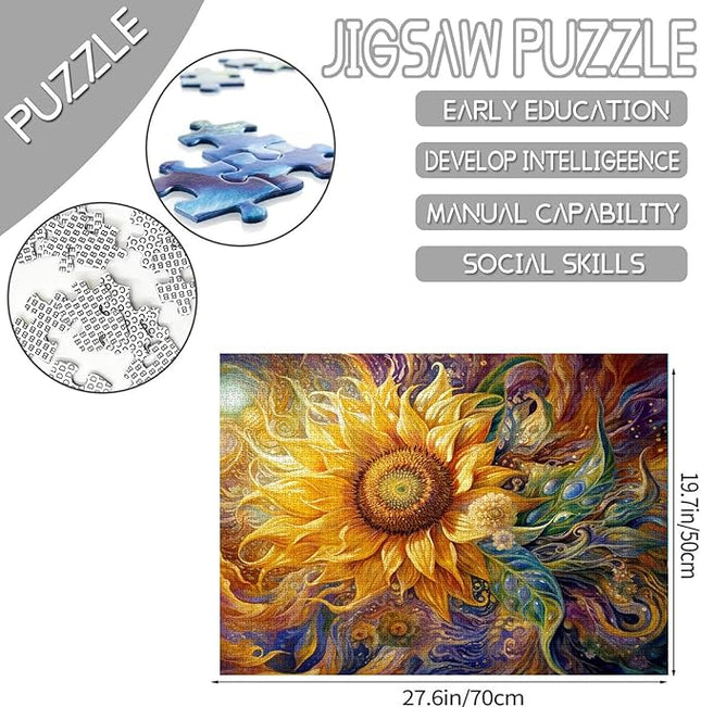 Graffitic Blossom Jigsaw Puzzles 1000 Pieces for Adults, Families (Sunflowers,Plants,Green Leaves) Pieces Fit Together Perfectly 19.7''x27.6''inch Wildflowers Frameable Magic Puzzle Art（Yellow）