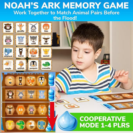 QUOKKA Noah's Ark and Bible Bingo for Kids - 2 Bible Games Set in 1 Box – Kids Bingo & Noah’s Ark Memory Board Game – Faith-Based Christian Toys for Sunday School, Homeschool, Family Game Night