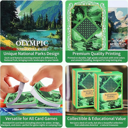 National Parks Playing Cards,54 Unique National Parks Board Game,Travel & Camping Gift Deck for Nature Lovers,Hikers & Outdoor Enthusiasts,Unique Park for Every Card in The Deck