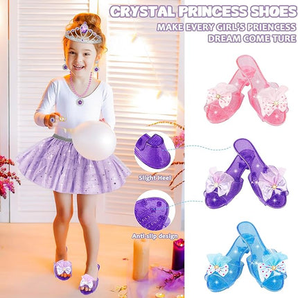 Princess Dress Up Toys & Jewelry Boutique, Costumes Set incl Color Skirts, Shoes, Crowns, Accessories, Girls Role Play Gift for 3 4 5 6 Year Old Girl Toddler B-Day Party Favors
