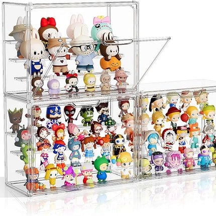 Clear Acrylic Display Case for Collectibles 4 Layer Hobby Figure Display Case Box with Shelves Stackable Figurine Display Shelf for Funko Pop, Pop Mart, Labubu, Model, 3 Pack