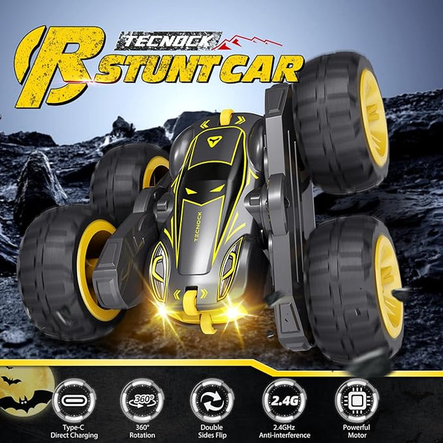 Tecnock Remote Control Car for Kids, 2.4GHz RC Cars with USB-C Easy Charging, 4WD Double Sided 360° Rotates and Flips RC Stunt Car, Toys Gift for Boys and Girls Ages 6-8, 8-12