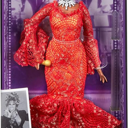 Barbie Inspiring Women Doll, Celia Cruz Queen of Salsa in Red Lace Dress with Golden Microphone, Collectible with Doll Stand & Certificate of Authenticity