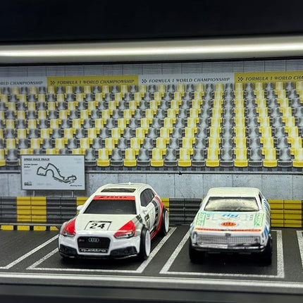 1/64 Model Car Display Case - Compatible with Hot Wheels Matchbox Mini GT Diecast Cars,Acrylic Box for Toy Cars Display Décor and Storage,Stackable Garage Diorama with LED Lights(1T-Grandstan)