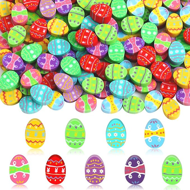 JUNEBRUSHS 150-Pack Easter Egg Erasers Bulk, 9 Styles Mini Cute Rubber Erasers for Classroom Prizes, Party Favors Easter Egg Hunt Gifts Stationery Easter Basket Filler