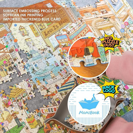 MOMIBOOK Puzzles for Adults 1000 Pieces Jigsaw Puzzles of Weekends in a Small Town, Painting Image Difficult Challenging Hard Impossible Puzzle Unique Funny Party Christmas Birthday Gifts
