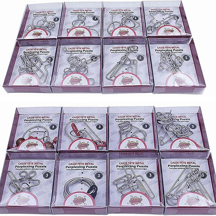 VolksRose 24pcs Brain Teaser Metal Wire Puzzles, Classical Mini Metal Puzzles Set, Mind Smart Game IQ Challenge Puzzle Games, Educational IQ Test Toy Lock Puzzle Gift for Adults Kids Teenagers